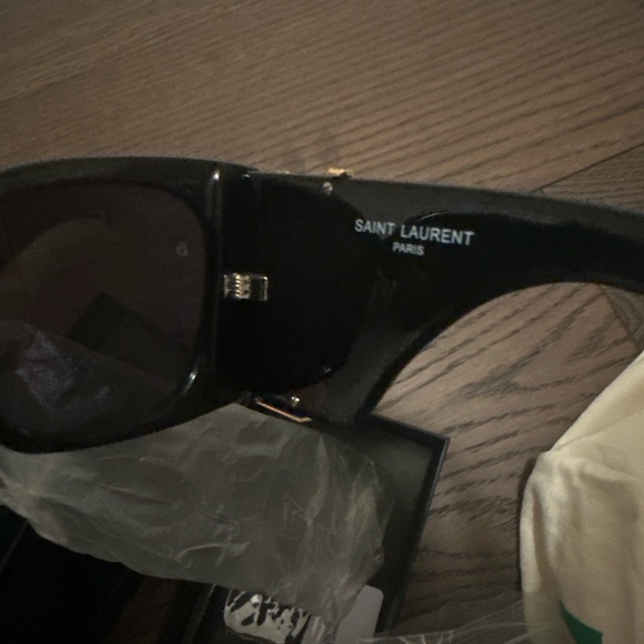 Yves Saint Laurent Black Sunglasses with Gold Accent - Picture 6 of 7